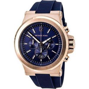 Michael Kors Dylan Men's  Rose Gold Tone Blue Rubber Strap Chrono Watch  MK8295